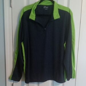 Men's Lightweight Quarter-Zip Shirt Jacket - Navy Blue with Lime Green Accents